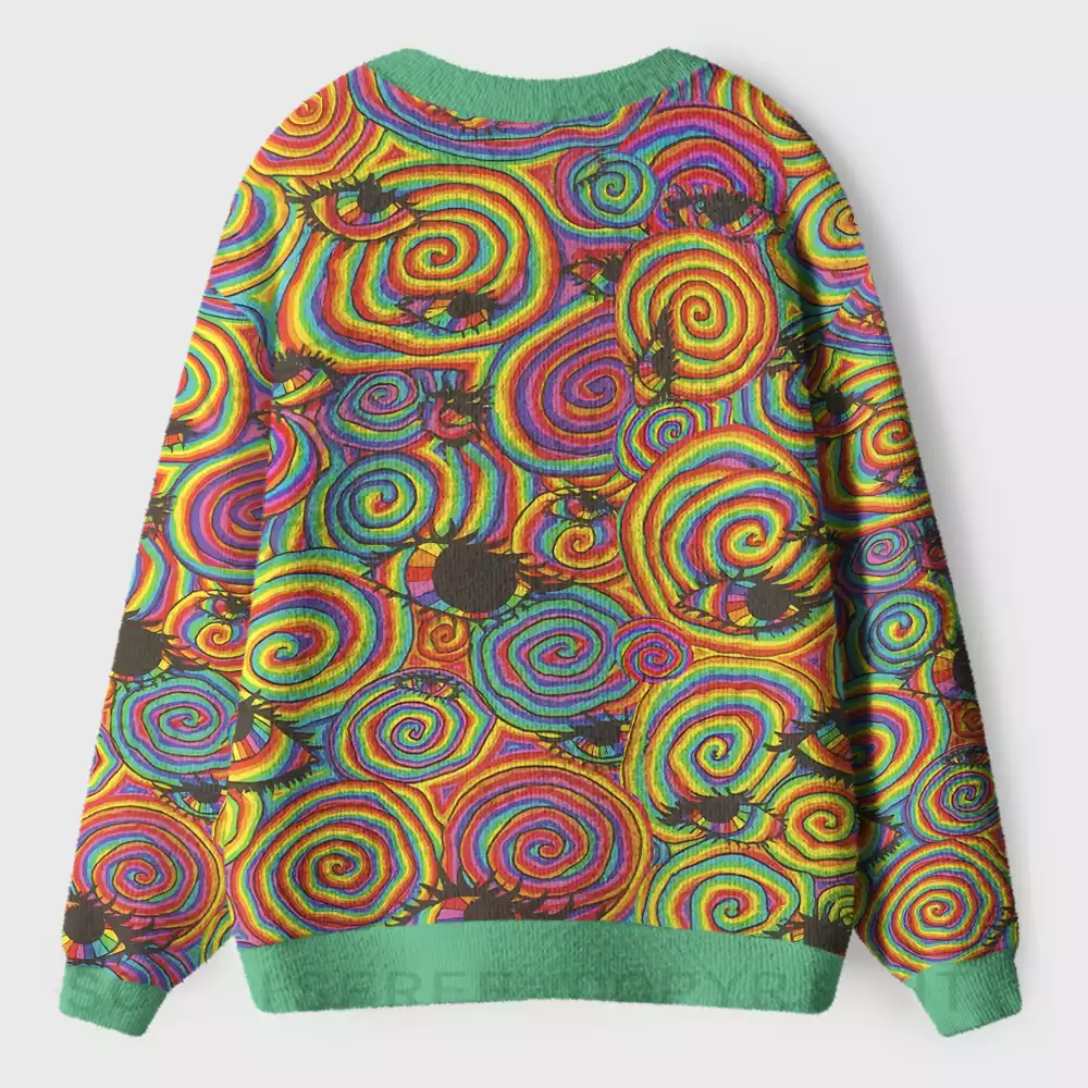 Psychedelic Spiral Vision Ugly Cardigan Sweaters 