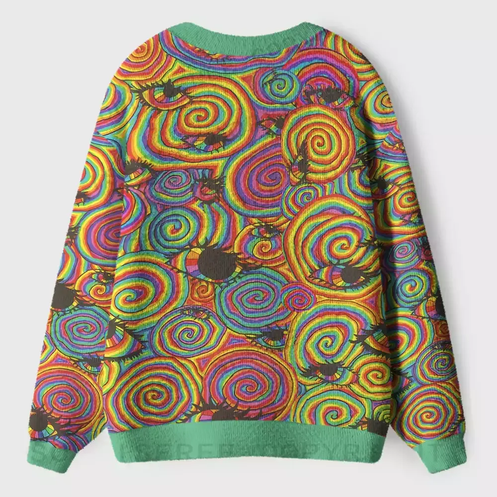 Psychedelic Spiral Vision Ugly Cardigan Sweaters 