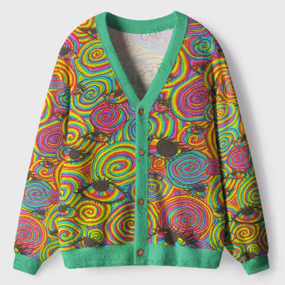 Psychedelic Spiral Vision Ugly Cardigan Sweaters 