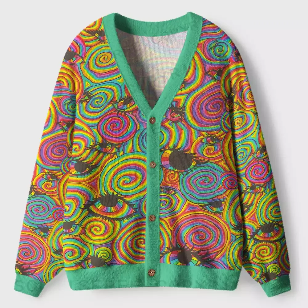 Psychedelic Spiral Vision Ugly Cardigan Sweaters 