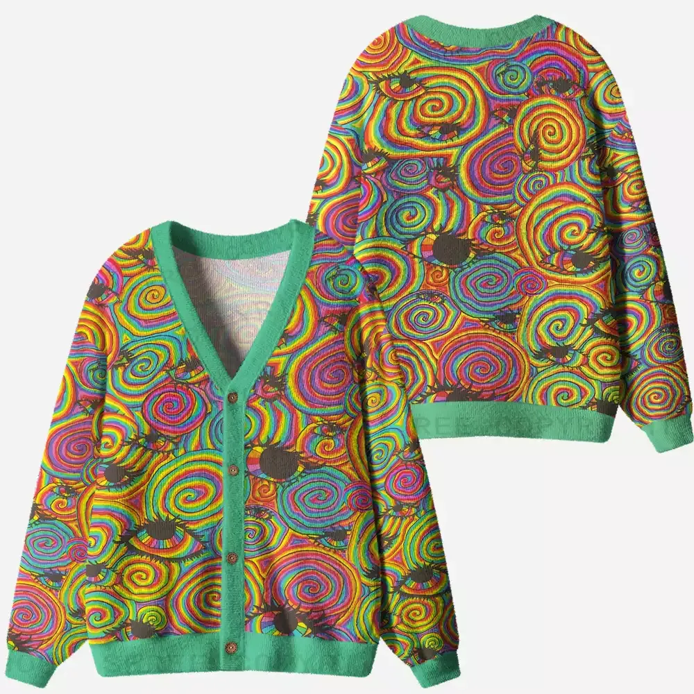 Psychedelic Spiral Vision Ugly Cardigan Sweaters