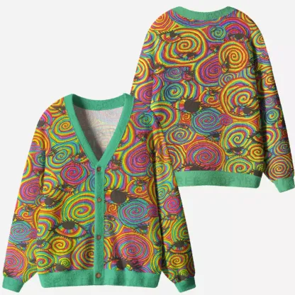 Psychedelic Spiral Vision Ugly Cardigan Sweaters 