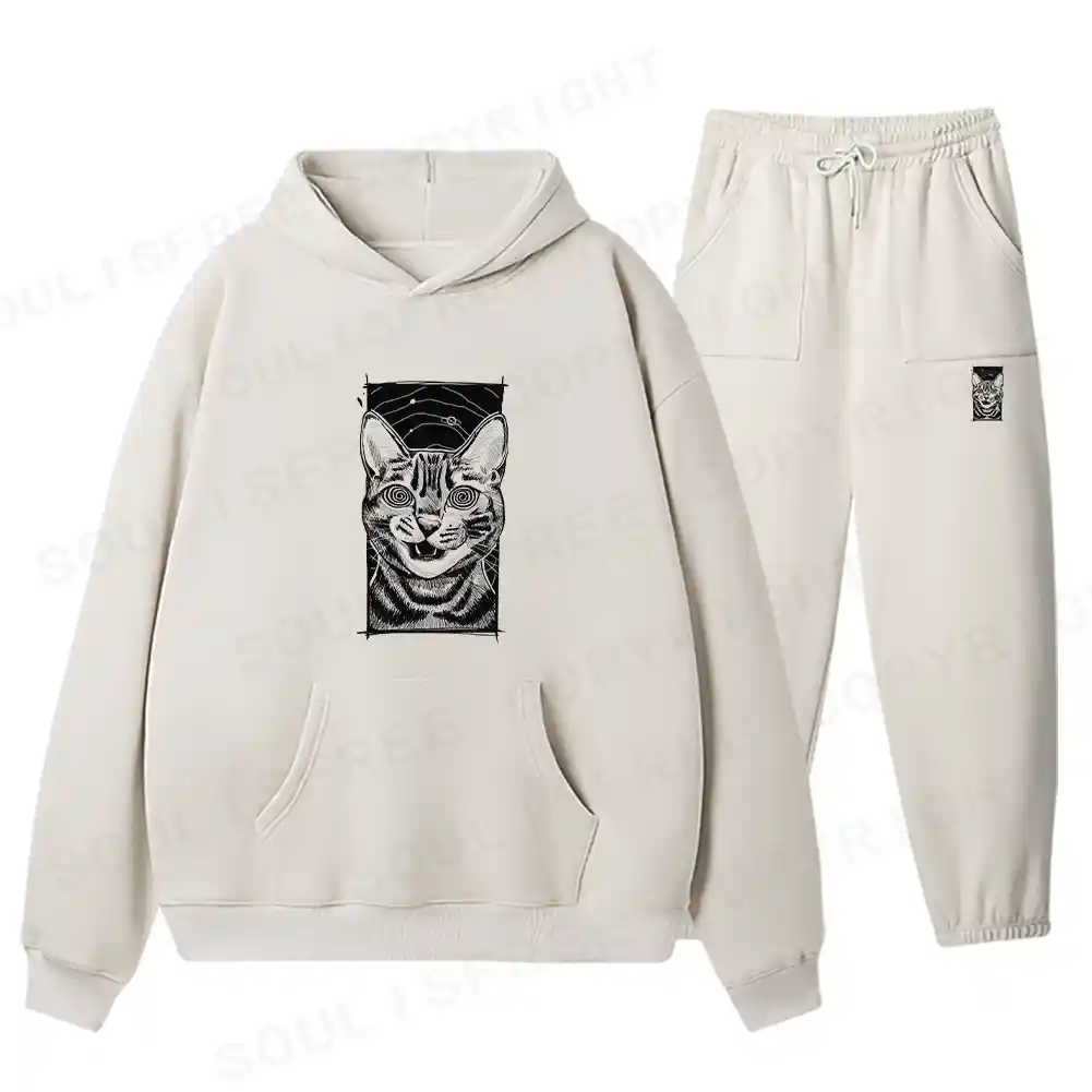 Hypnotic Cat Fleece Hoodie Set