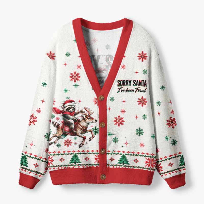 Soulisfree Sorry Santa I've Been Feral Fuzzy Cardigan Sweater