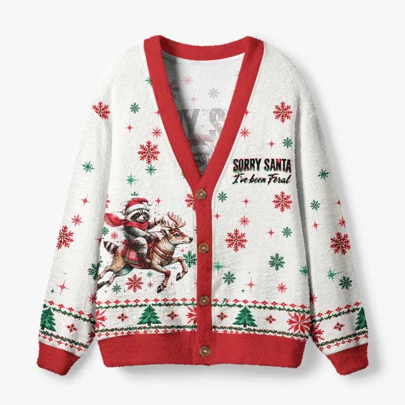 Soulisfree Sorry Santa I've Been Feral Fuzzy Cardigan Sweater
