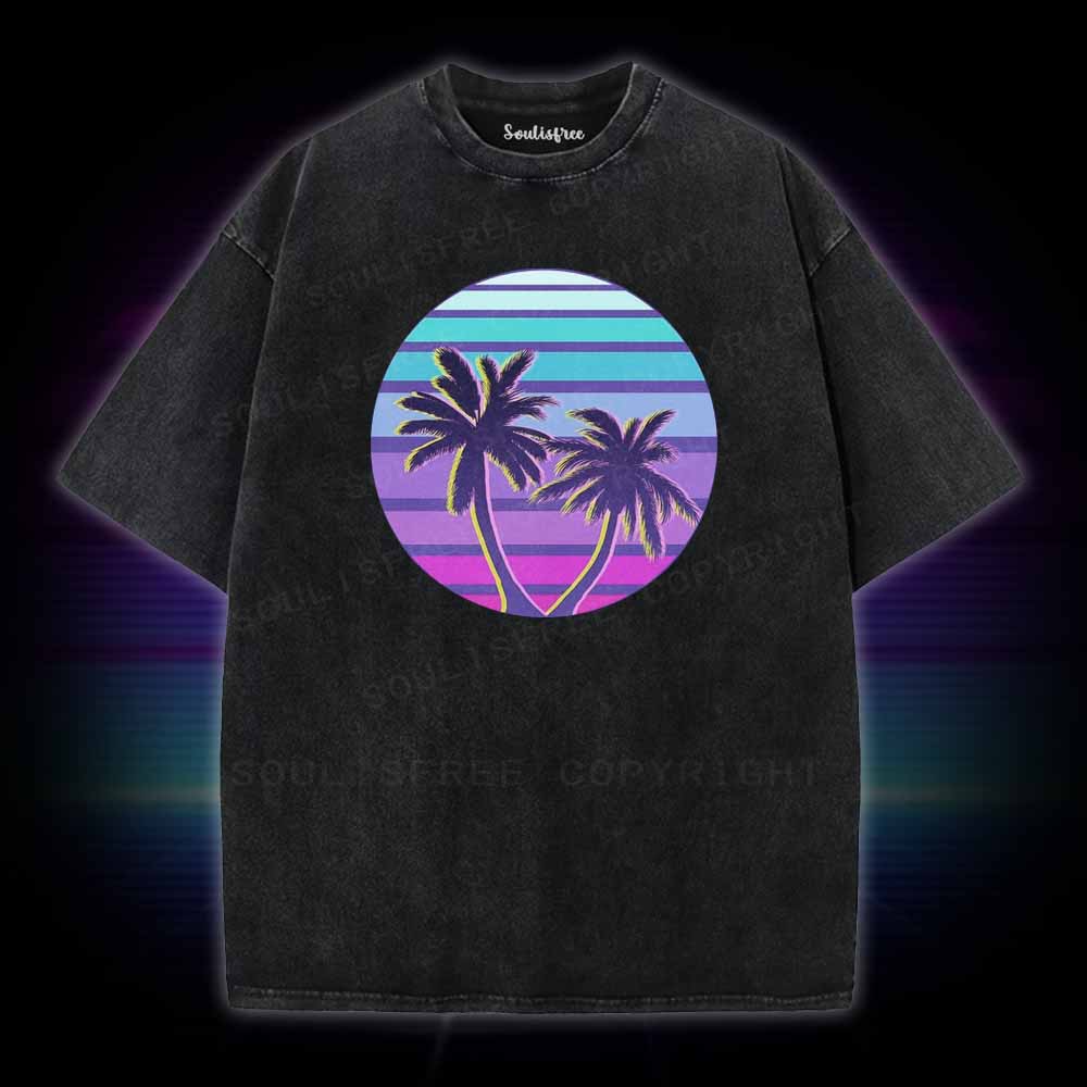 Soulisfree Neon Palm Trees Sunset Washed Tee