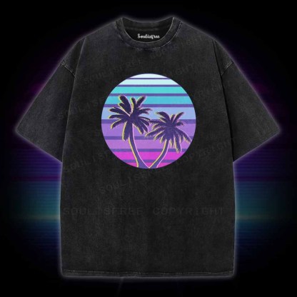 Soulisfree Neon Palm Trees Sunset Washed Tee