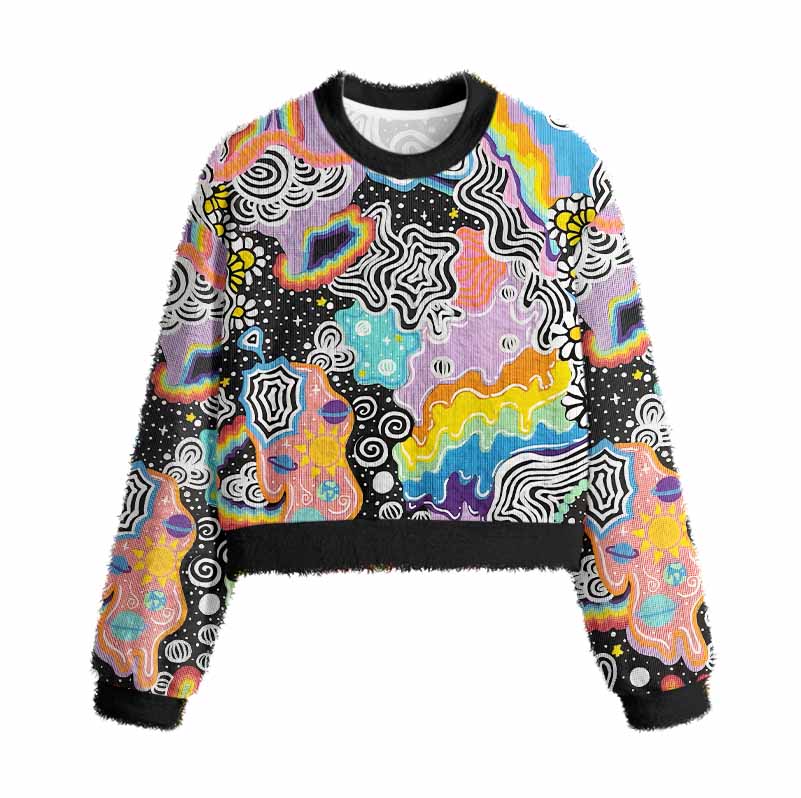 Soulisfree  Psychedelic Vortex Collage Women's Fuzzy Crewneck Sweater