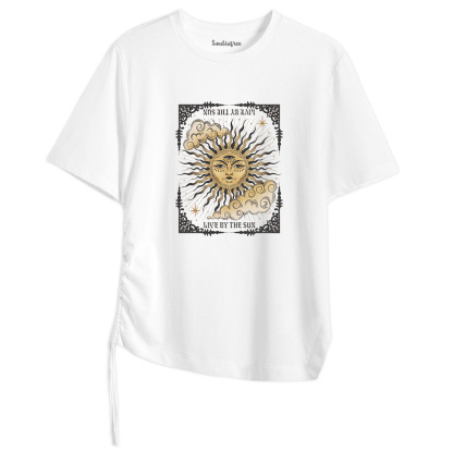 Living By The Sun Asymmetrical Top With Side Drawstring