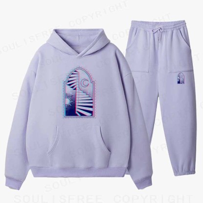 Soulisfree Sun Moon Steps Of Free Soul Cotton Fleece Hoodie Set