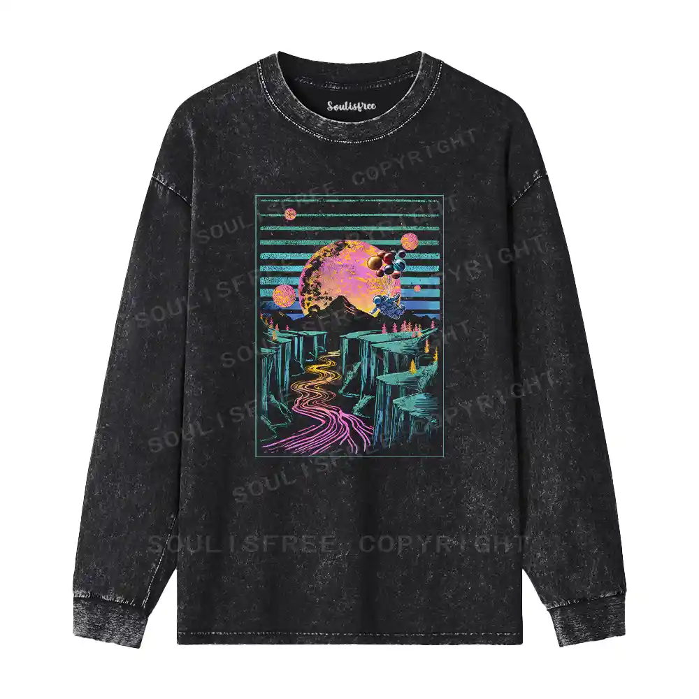 Moon And Balloon Washed Long Sleeve Shirt