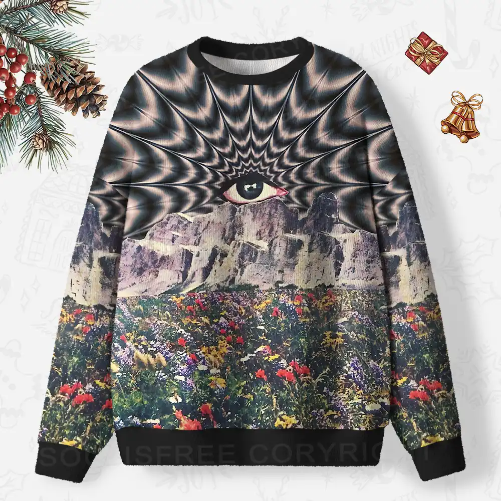 Psychedelic Meadow Vision Ugly Christmas Knit Sweatshirt