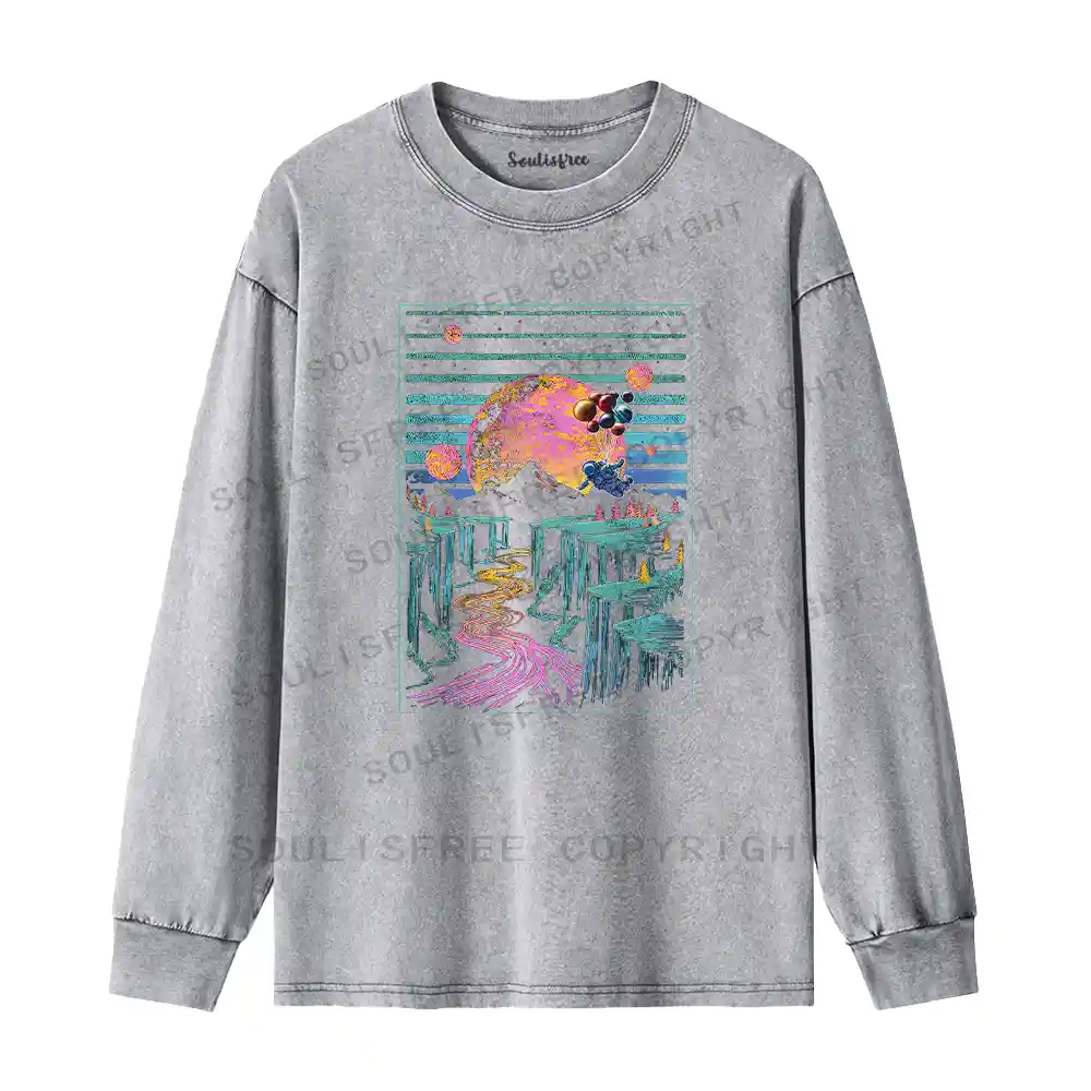 Moon And Balloon Washed Long Sleeve Shirt