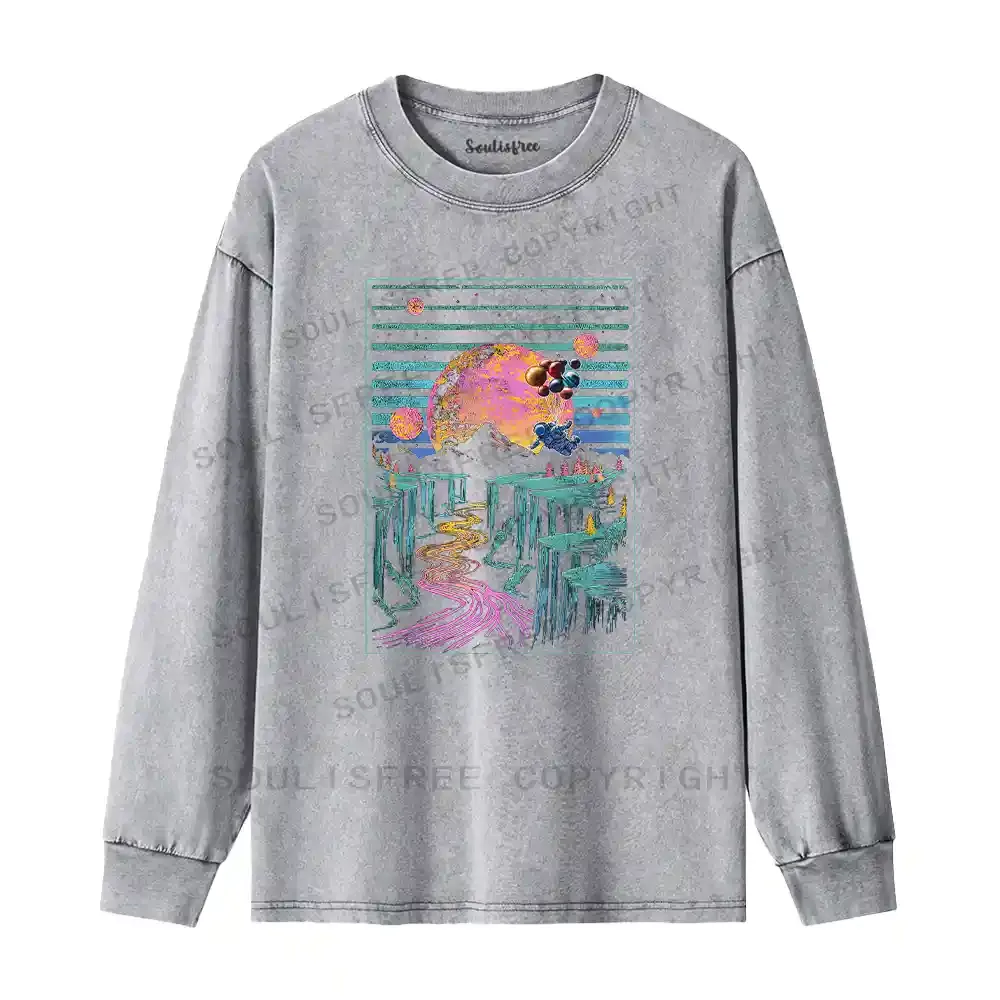 Moon And Balloon Washed Long Sleeve Shirt