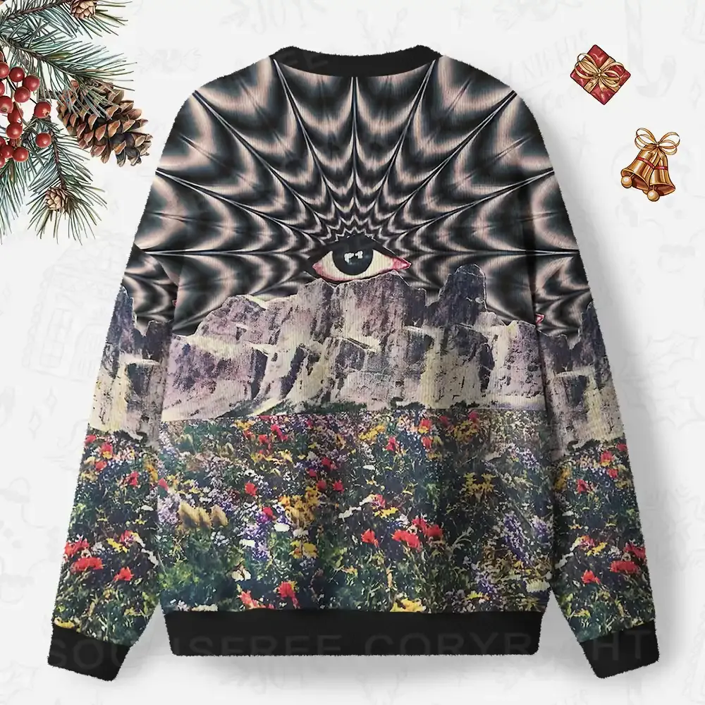 Psychedelic Meadow Vision Ugly Christmas Knit Sweatshirt