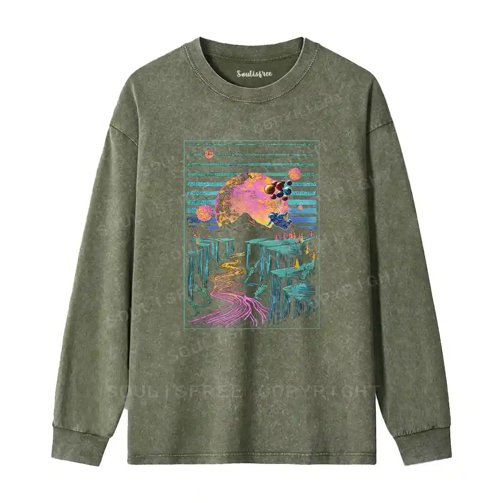 Moon And Balloon Washed Long Sleeve Shirt