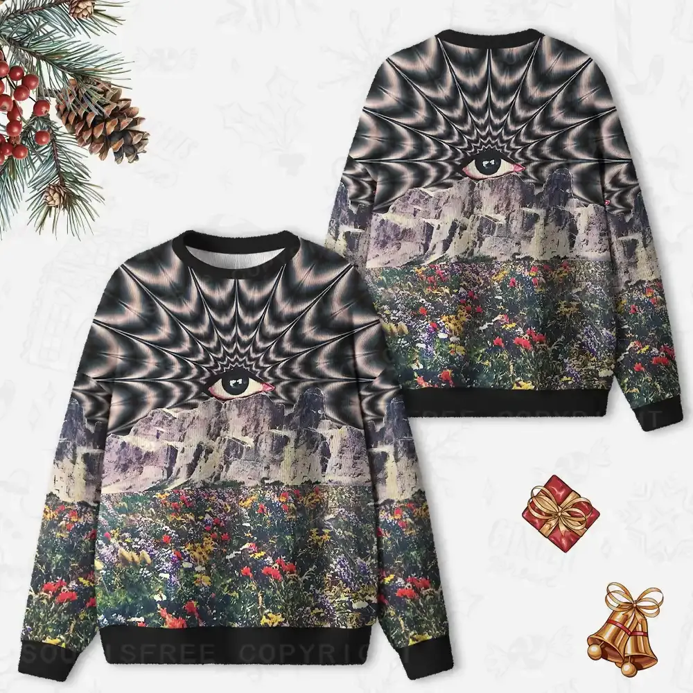 Psychedelic Meadow Vision Ugly Christmas Knit Sweatshirt