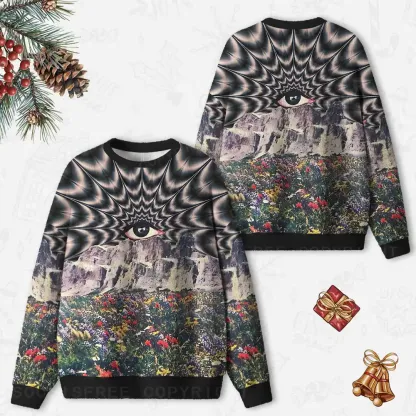 Psychedelic Meadow Vision Ugly Christmas Knit Sweatshirt