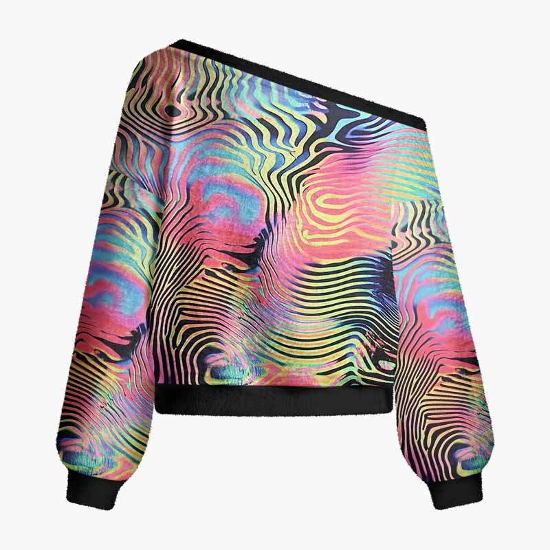 Soulisfree Colors Of Another Reality Fuzzy Off-Shoulder Sweater