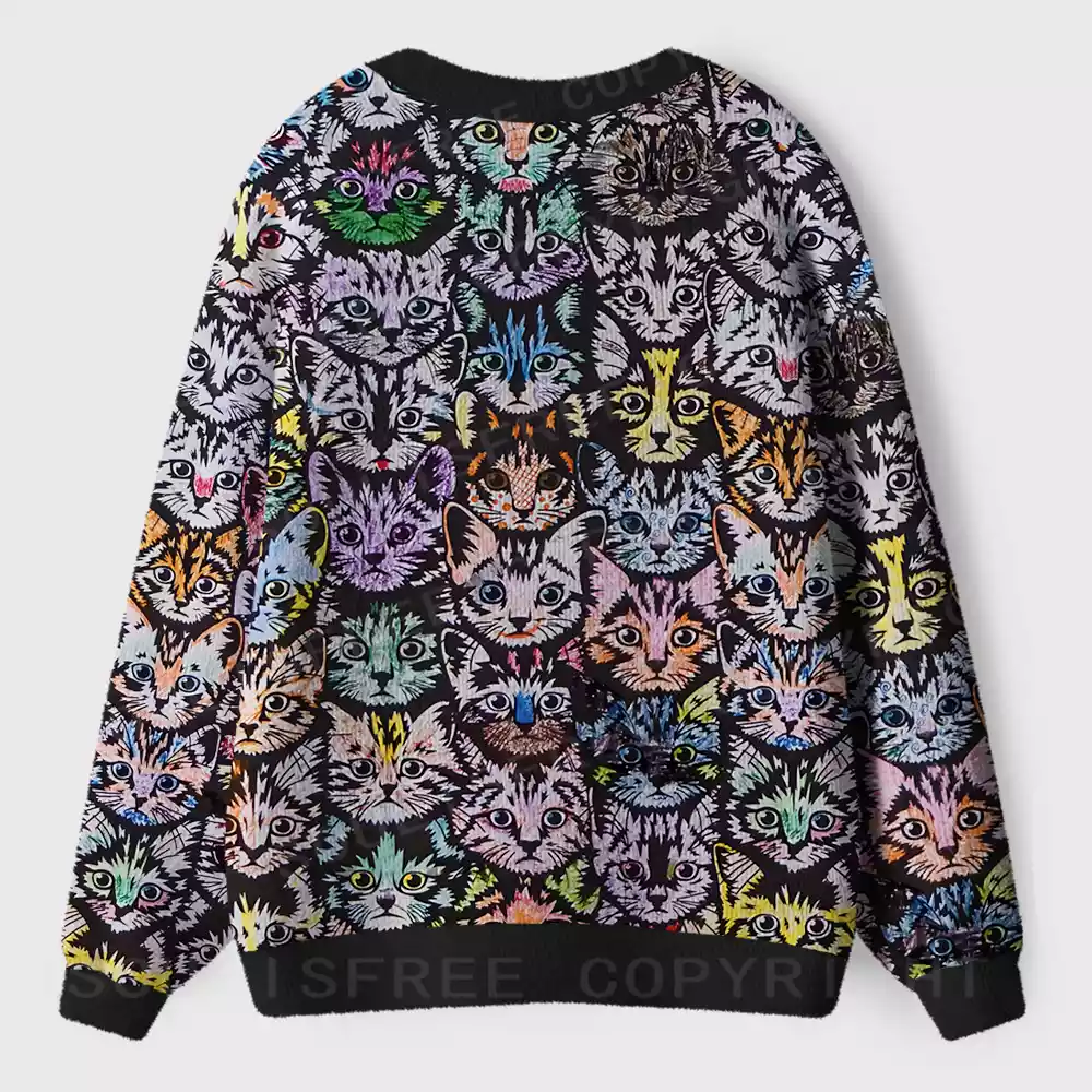 Rainbow Cat Crowd Ugly Cardigan Sweaters 