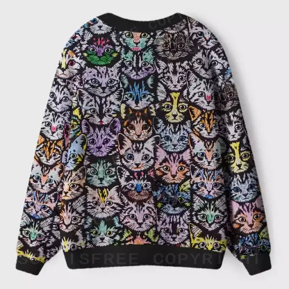 Rainbow Cat Crowd Ugly Cardigan Sweaters 