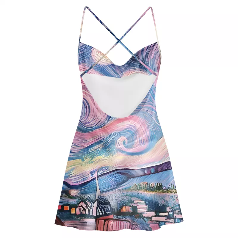 Soulisfree Starry Village Dreamscape Cowl Neck Satin Mini Dress