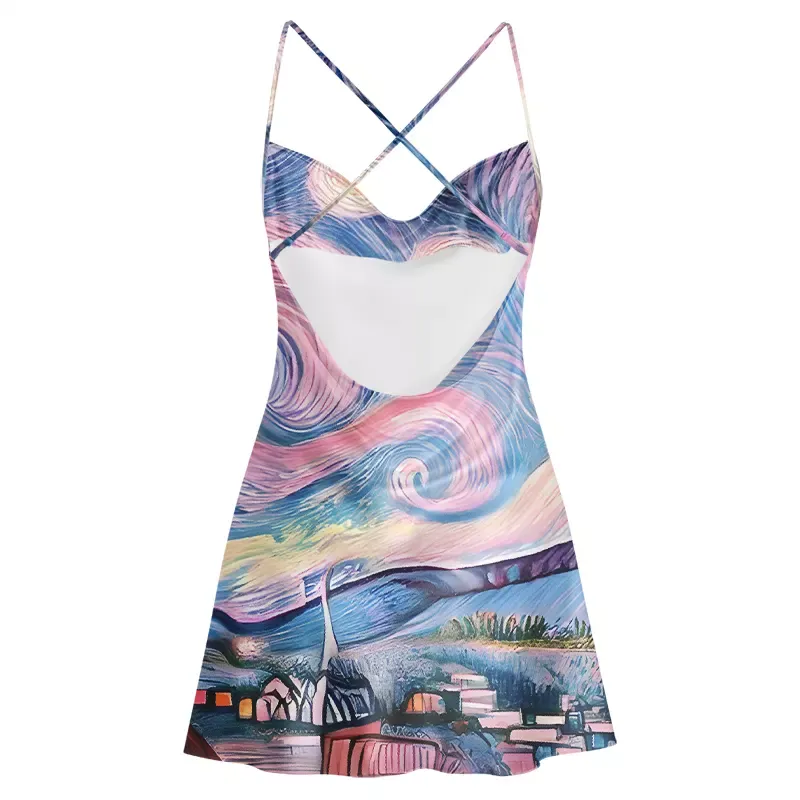 Soulisfree Starry Village Dreamscape Cowl Neck Satin Mini Dress