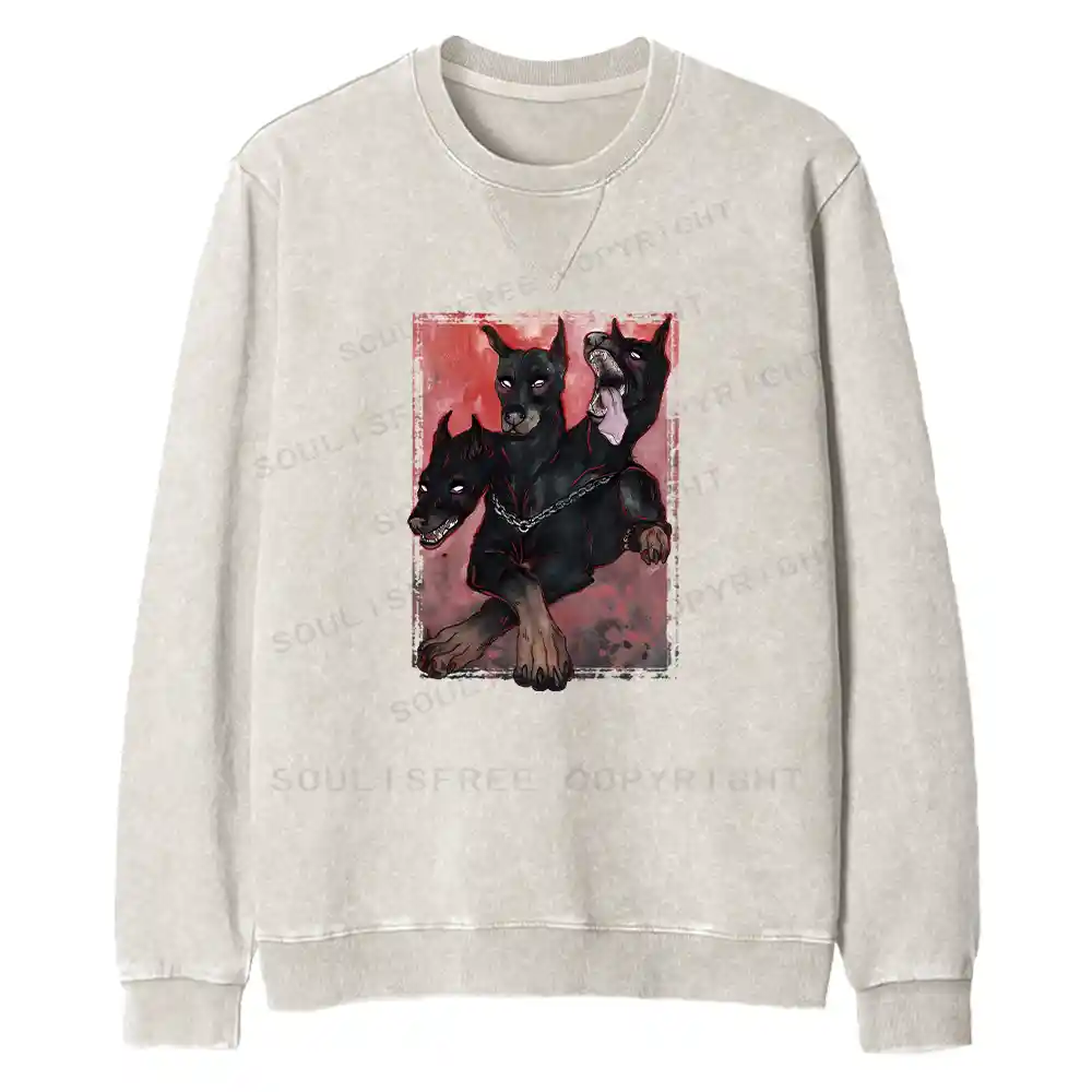 Doberman In The Dark Fit Washed Sweatshirt