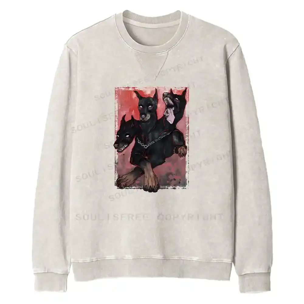 Doberman In The Dark Fit Washed Sweatshirt