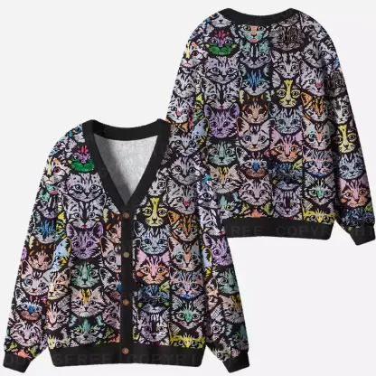 Rainbow Cat Crowd Ugly Cardigan Sweaters 