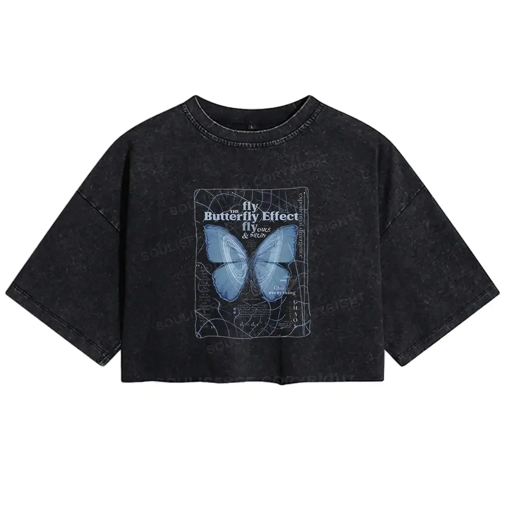 Designed Butterfly Effect Washed Crop T-shirt