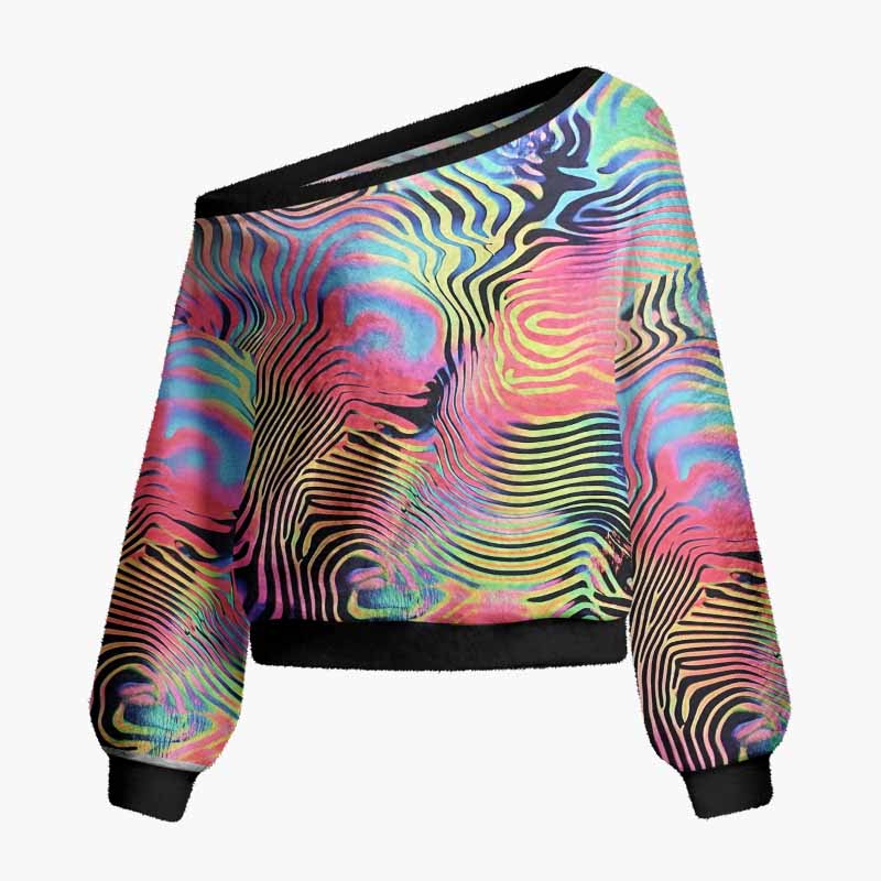 Soulisfree Colors Of Another Reality Fuzzy Off-Shoulder Sweater