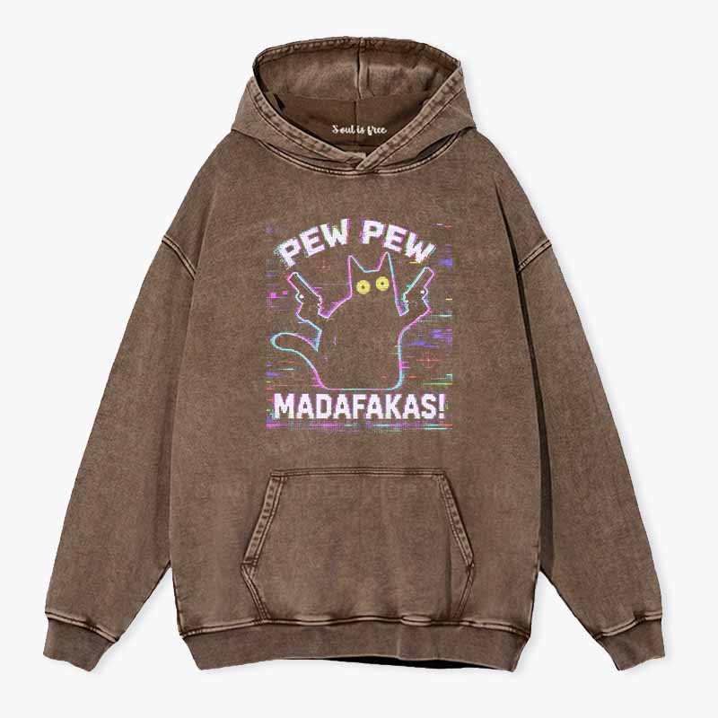 Soulisfree Pew Pew Cat Chaos  Washed Hoodie