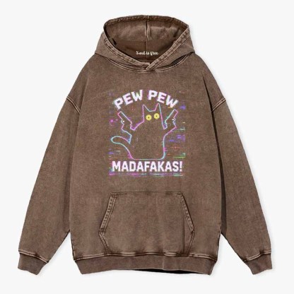 Soulisfree Pew Pew Cat Chaos  Washed Hoodie