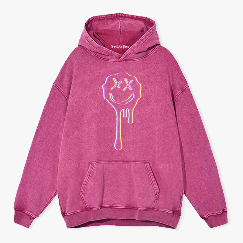 Soulisfree  Neon Mischievous Face Washed Hoodie