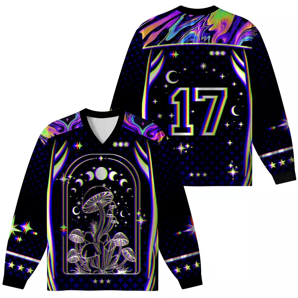 Soulisfree Mushroom of Rainbow Optic Lines Illusion Long Sleeve Jersey