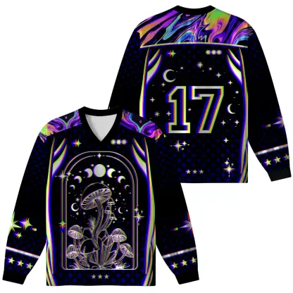 Soulisfree Mushroom of Rainbow Optic Lines Illusion Long Sleeve Jersey