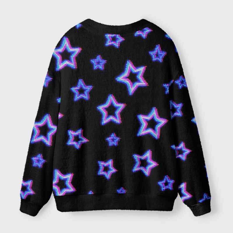 Soulisfree Colorful Stars Scene Fuzzy Cardigan Sweater 