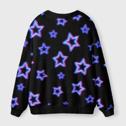 Soulisfree Colorful Stars Scene Fuzzy Cardigan Sweater 