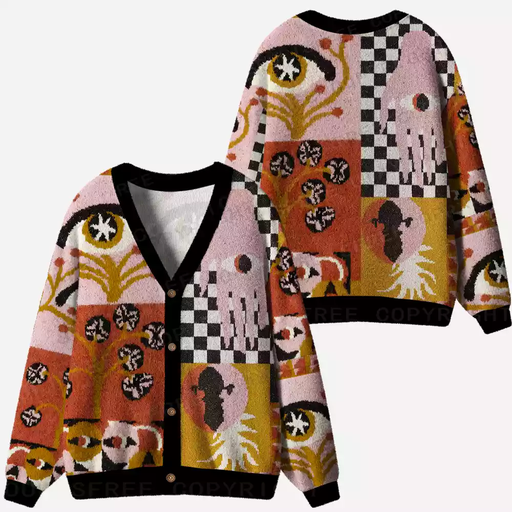 Abstract Vision Patchwork Ugly Cardigan Sweaters 