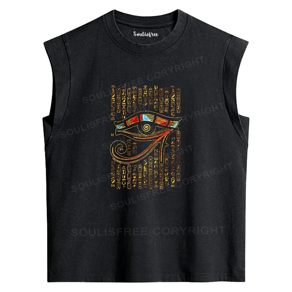 Designed Eye Of Horus Washed Tank Tops