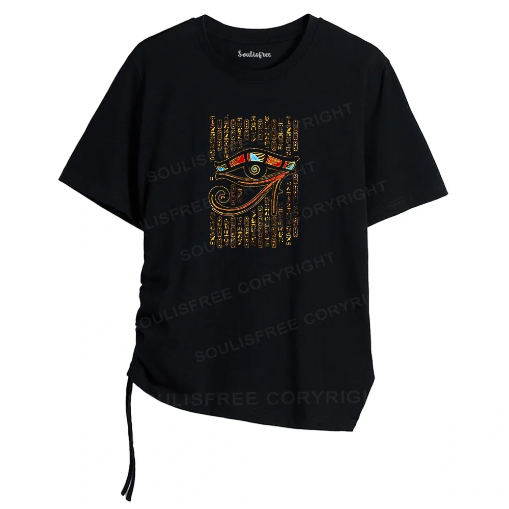 Designed Eye Of Horus Asymmetrical Top With Side Drawstring