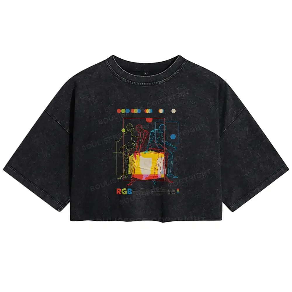 Designed Meditation In Color Washed Crop T-shirt