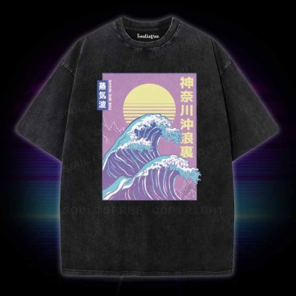 Soulisfree Retro Vaporwave Great Wave Washed Tee