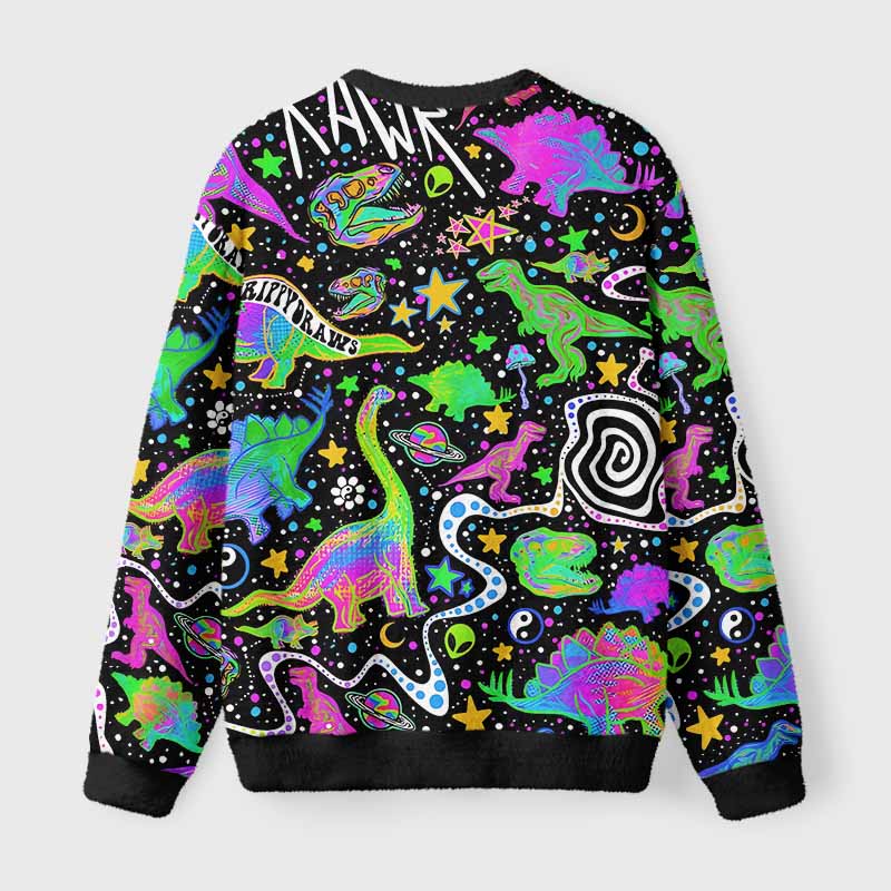 Soulisfree Cosmic Dino Trip Fuzzy Crewneck Sweater