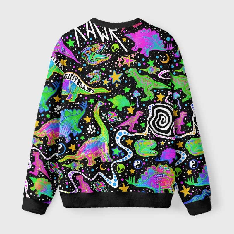 Soulisfree Cosmic Dino Trip Fuzzy Crewneck Sweater