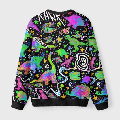 Soulisfree Cosmic Dino Trip Fuzzy Crewneck Sweater