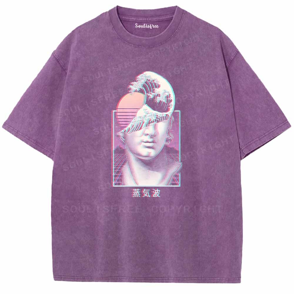 Soulisfree Vaporwave Glitch Bust with Rising Sun Washed Tee