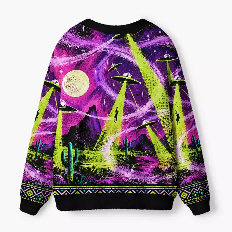 Soulisfree Retro UFO Desert Fuzzy Cardigan Sweater