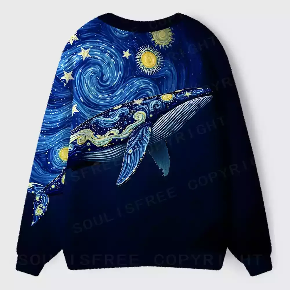 Starry Night Whale Ugly Cardigan Sweaters 